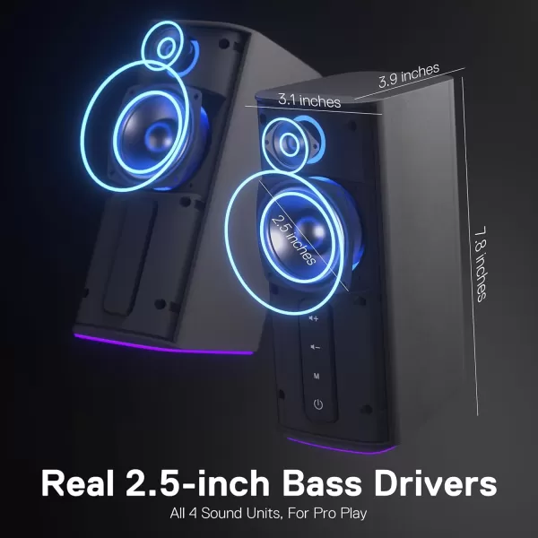 Redragon GS814 Stereo Desktop Speaker 20W Output 4 Real Units BT 5035mm AUX Enhanced Bass TouchControl Dynamic RGB Lighting