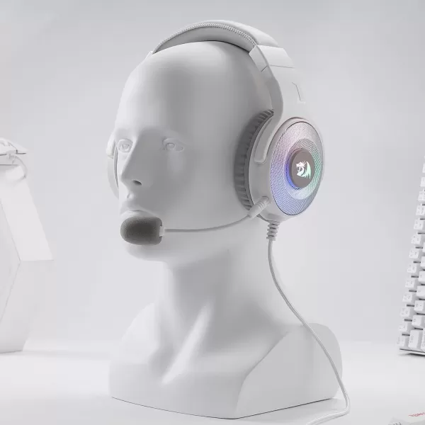 Redragon H350 White Wired Gaming Headset Dynamic RGB Backlight  Stereo SurroundSound  50MM Drivers  Detachable Microphone OverEar Headphones Works for PCPS4XBOX OneNSWhite