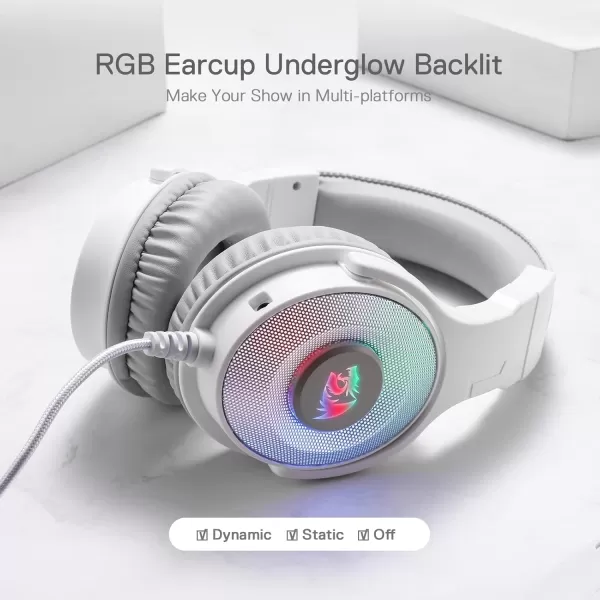 Redragon H350 White Wired Gaming Headset Dynamic RGB Backlight  Stereo SurroundSound  50MM Drivers  Detachable Microphone OverEar Headphones Works for PCPS4XBOX OneNSWhite