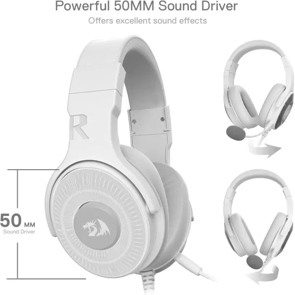 Redragon H350 White Wired Gaming Headset Dynamic RGB Backlight  Stereo SurroundSound  50MM Drivers  Detachable Microphone OverEar Headphones Works for PCPS4XBOX OneNSWhite