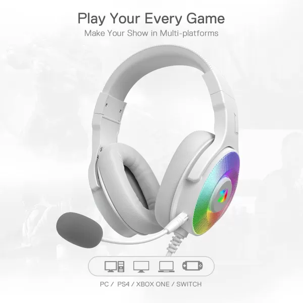 Redragon H350 White Wired Gaming Headset Dynamic RGB Backlight  Stereo SurroundSound  50MM Drivers  Detachable Microphone OverEar Headphones Works for PCPS4XBOX OneNSWhite
