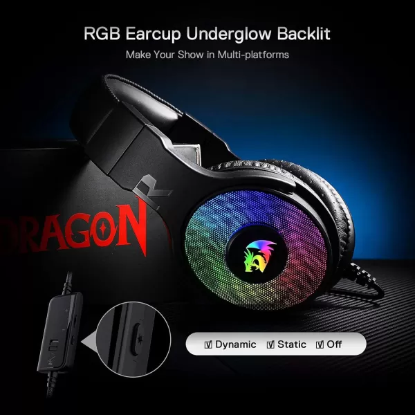 Redragon H350 White Wired Gaming Headset Dynamic RGB Backlight  Stereo SurroundSound  50MM Drivers  Detachable Microphone OverEar Headphones Works for PCPS4XBOX OneNSBlack