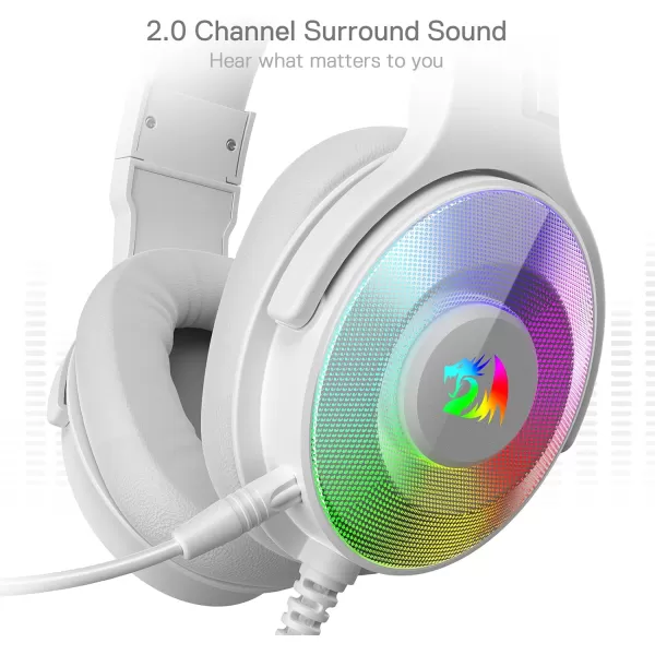 Redragon H350 White Wired Gaming Headset Dynamic RGB Backlight  Stereo SurroundSound  50MM Drivers  Detachable Microphone OverEar Headphones Works for PCPS4XBOX OneNSWhite