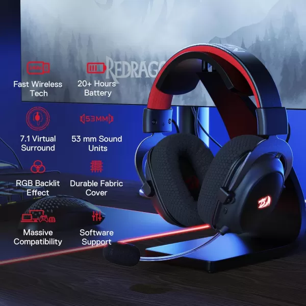 Redragon H510 Zeus Wired Gaming Headset  71 Surround Sound  Memory Foam Ear Pads  53MM Drivers  Detachable Microphone Works for MultiPlatforms PC PS43 ampamp Xbox OneSeries X NSBlack Wireless H510 PRO