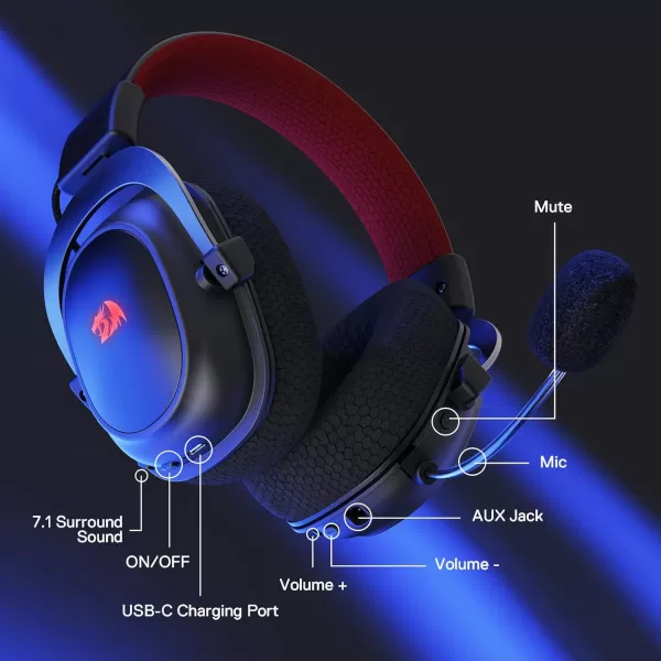 Redragon H510 Zeus Wired Gaming Headset  71 Surround Sound  Memory Foam Ear Pads  53MM Drivers  Detachable Microphone Works for MultiPlatforms PC PS43 ampamp Xbox OneSeries X NSBlack Wireless H510 PRO