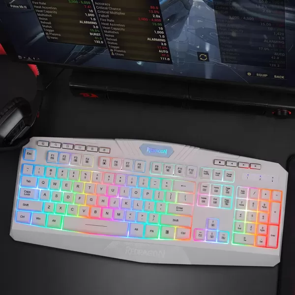 Redragon K503 Gaming Keyboard RGB LED Backlit Multimedia Keys Silent USB Keyboard with Wrist Rest for Windows PC Games Wireless White