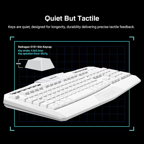 Redragon K503 Gaming Keyboard RGB LED Backlit Multimedia Keys Silent USB Keyboard with Wrist Rest for Windows PC Games Wireless White