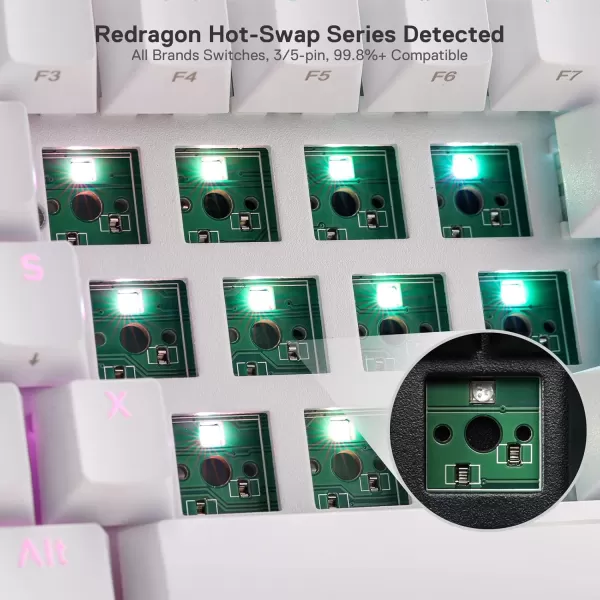 Redragon K530 Pro Draconic 60 Wireless RGB Mechanical Keyboard BT24GhzWired 3Mode 61 Keys Compact Gaming Keyboard wHotSwap Socket FreeMod Plate Mounted PCB ampamp Tactile Brown SwitchWhite