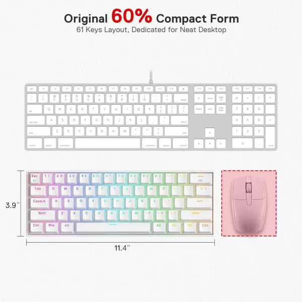 Redragon K530 Pro Draconic 60 Wireless RGB Mechanical Keyboard BT24GhzWired 3Mode 61 Keys Compact Gaming Keyboard wHotSwap Socket FreeMod Plate Mounted PCB ampamp Tactile Brown SwitchWhite