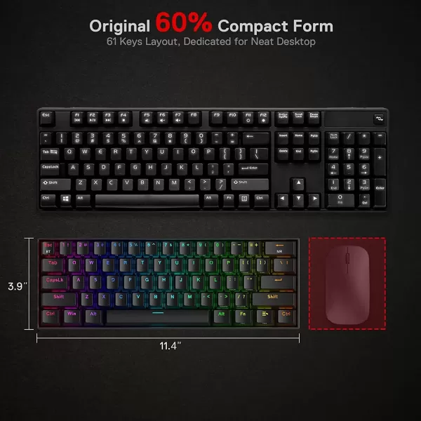 Redragon K530 Pro Draconic 60 Wireless RGB Mechanical Keyboard BT24GhzWired 3Mode 61 Keys Compact Gaming Keyboard wHotSwap Socket FreeMod Plate Mounted PCB ampamp Tactile Brown SwitchBlack