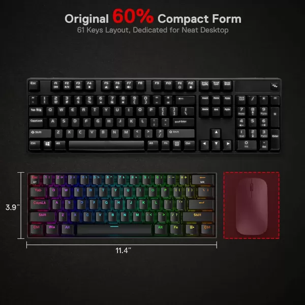 Redragon K530 Pro Draconic 60 Wireless RGB Mechanical Keyboard BT24GhzWired 3Mode 61 Keys Compact Gaming Keyboard wHotSwap Socket FreeMod Plate Mounted PCB ampamp Tactile Brown SwitchBlack