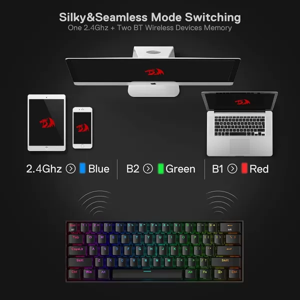 Redragon K530 Pro Draconic 60 Wireless RGB Mechanical Keyboard BT24GhzWired 3Mode 61 Keys Compact Gaming Keyboard wHotSwap Socket FreeMod Plate Mounted PCB ampamp Tactile Brown SwitchBlack