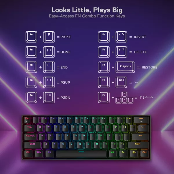 Redragon K530 Pro Draconic 60 Wireless RGB Mechanical Keyboard BT24GhzWired 3Mode 61 Keys Compact Gaming Keyboard wHotSwap Socket FreeMod Plate Mounted PCB ampamp Tactile Brown SwitchBlack