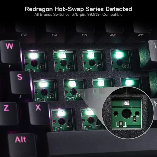 Redragon K530 Pro Draconic 60 Wireless RGB Mechanical Keyboard BT24GhzWired 3Mode 61 Keys Compact Gaming Keyboard wHotSwap Socket FreeMod Plate Mounted PCB ampamp Tactile Brown SwitchBlack