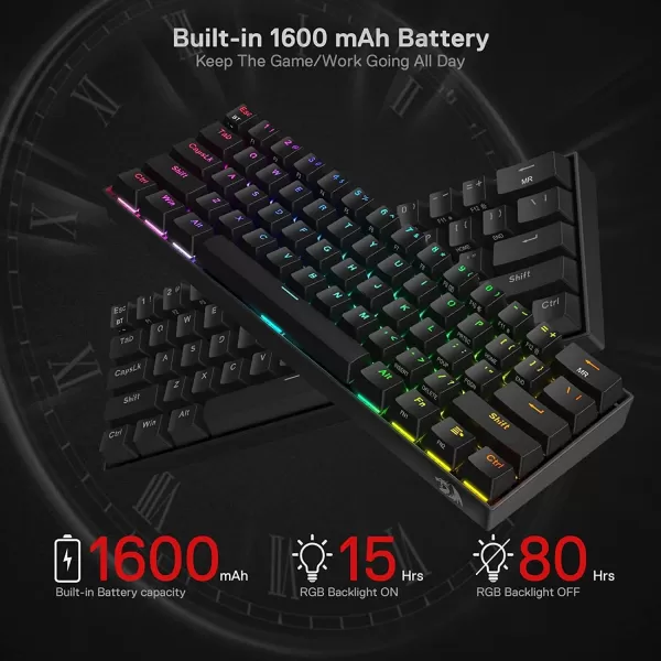 Redragon K530 Pro Draconic 60 Wireless RGB Mechanical Keyboard BT24GhzWired 3Mode 61 Keys Compact Gaming Keyboard wHotSwap Socket FreeMod Plate Mounted PCB ampamp Tactile Brown SwitchBlack