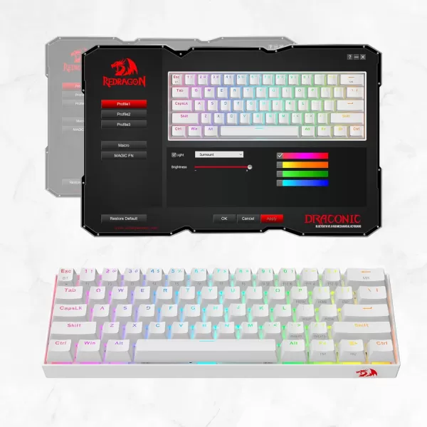 Redragon K530 Pro Draconic 60 Wireless RGB Mechanical Keyboard BT24GhzWired 3Mode 61 Keys Compact Gaming Keyboard wHotSwap Socket FreeMod Plate Mounted PCB ampamp Tactile Brown SwitchWhite