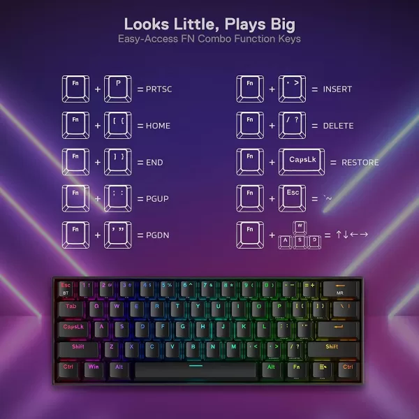 Redragon K530 Pro Draconic 60 Wireless RGB Mechanical Keyboard BT24GhzWired 3Mode 61 Keys Compact Gaming Keyboard wHotSwap Socket FreeMod Plate Mounted PCB ampamp Tactile Brown SwitchBlack