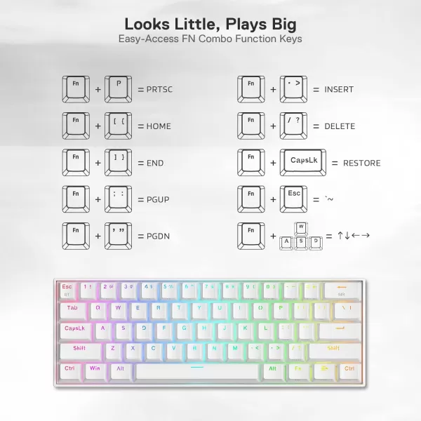 Redragon K530 Pro Draconic 60 Wireless RGB Mechanical Keyboard BT24GhzWired 3Mode 61 Keys Compact Gaming Keyboard wHotSwap Socket FreeMod Plate Mounted PCB ampamp Tactile Brown SwitchWhite