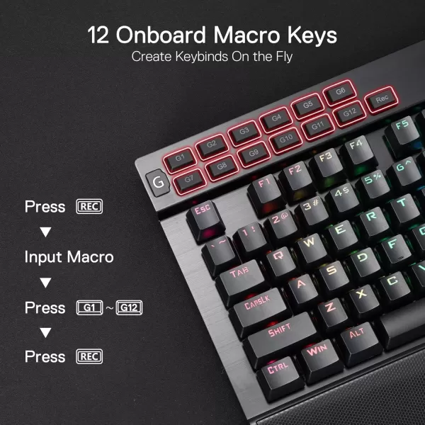 Redragon K550 RGB Gaming Keyboard 104 Keys  12 Macro G Keys Wired Mechanical Keyboard wAluminum Top Plate Custom Clicky Purple Switch Extra USB Port ampamp Wrist RestBlack