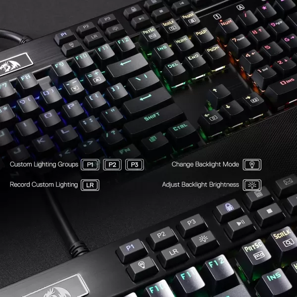 Redragon K550 RGB Gaming Keyboard 104 Keys  12 Macro G Keys Wired Mechanical Keyboard wAluminum Top Plate Custom Clicky Purple Switch Extra USB Port ampamp Wrist RestBlack