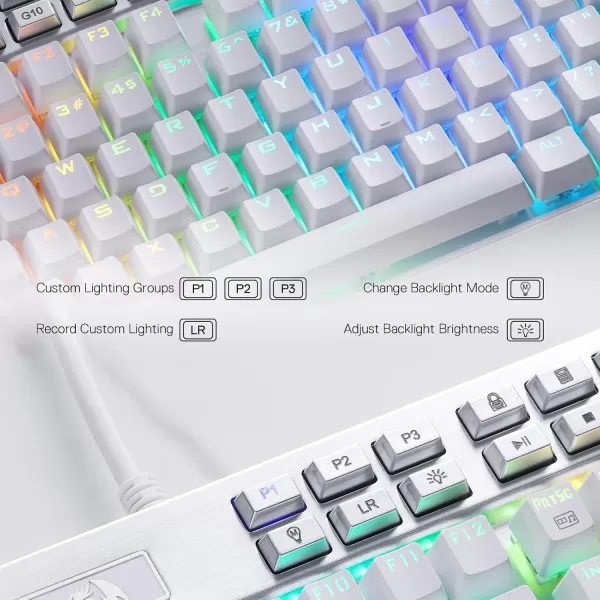 Redragon K550 RGB Gaming Keyboard 104 Keys  12 Macro G Keys Wired Mechanical Keyboard wAluminum Top Plate Custom Clicky Purple Switch Extra USB Port ampamp Wrist RestWhite