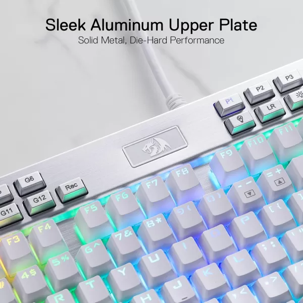 Redragon K550 RGB Gaming Keyboard 104 Keys  12 Macro G Keys Wired Mechanical Keyboard wAluminum Top Plate Custom Clicky Purple Switch Extra USB Port ampamp Wrist RestWhite