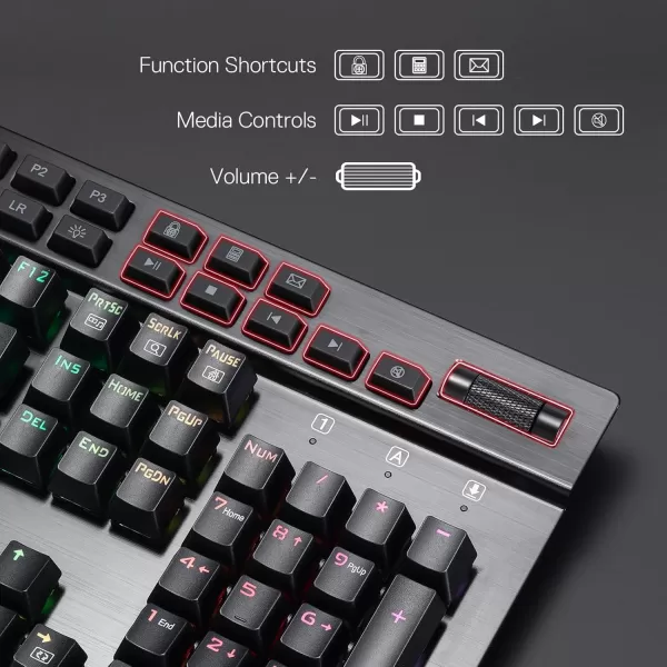 Redragon K550 RGB Gaming Keyboard 104 Keys  12 Macro G Keys Wired Mechanical Keyboard wAluminum Top Plate Custom Clicky Purple Switch Extra USB Port ampamp Wrist RestBlack