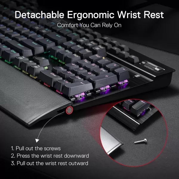 Redragon K550 RGB Gaming Keyboard 104 Keys  12 Macro G Keys Wired Mechanical Keyboard wAluminum Top Plate Custom Clicky Purple Switch Extra USB Port ampamp Wrist RestBlack