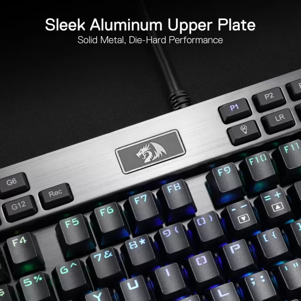 Redragon K550 RGB Gaming Keyboard 104 Keys  12 Macro G Keys Wired Mechanical Keyboard wAluminum Top Plate Custom Clicky Purple Switch Extra USB Port ampamp Wrist RestBlack