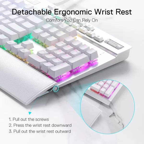 Redragon K550 RGB Gaming Keyboard 104 Keys  12 Macro G Keys Wired Mechanical Keyboard wAluminum Top Plate Custom Clicky Purple Switch Extra USB Port ampamp Wrist RestWhite