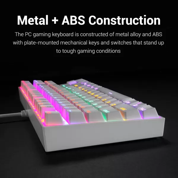 Redragon K552 Mechanical Gaming Keyboard Rainbow LED Backlit Wired with AntiDust Proof Switches for Windows PC White 87 Keys Brown Switches