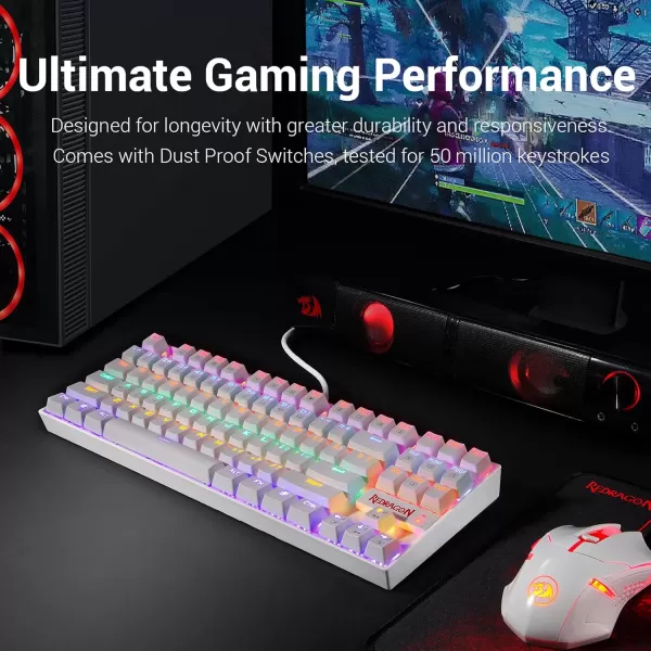 Redragon K552 Mechanical Gaming Keyboard Rainbow LED Backlit Wired with AntiDust Proof Switches for Windows PC White 87 Keys Brown Switches