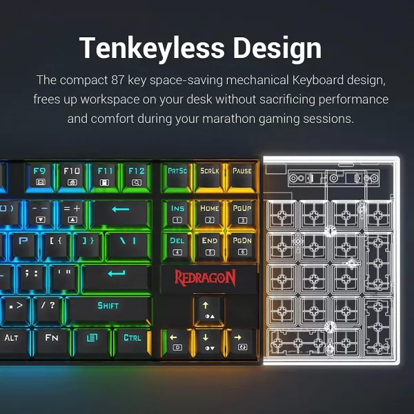 Redragon K552RGBBA Mechanical Gaming Keyboard and Mouse Combo Wired RGB LED Backlit 60 with Arrow Key Keyboard ampamp 7200 DPI Mouse for Windows PC Gamers Tenkeyless Keyboard Mouse Set