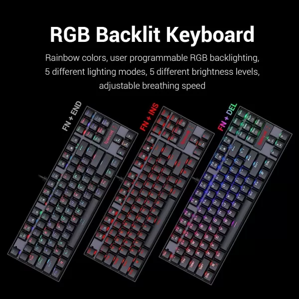 Redragon K552RGBBA Mechanical Gaming Keyboard and Mouse Combo Wired RGB LED Backlit 60 with Arrow Key Keyboard ampamp 7200 DPI Mouse for Windows PC Gamers Tenkeyless Keyboard Mouse Set