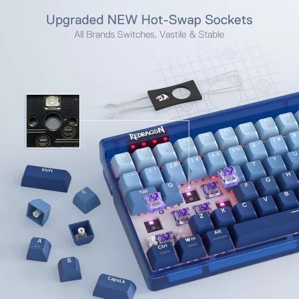 Redragon K556 SE RGB LED Backlit Wired Mechanical Gaming Keyboard Aluminum Base 104 Keys Upgraded Socket 35mm Sound Absorbing Foams HotSwap Linear Quiet Red Switch Gradient BlueK656 Translucent Wireless