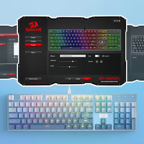 Redragon K556 SE RGB LED Backlit Wired Mechanical Gaming Keyboard Aluminum Base 104 Keys Upgraded Socket 35mm Sound Absorbing Foams HotSwap Linear Quiet Red Switch Gradient BlueK556 SE Wired
