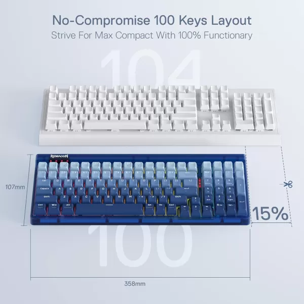 Redragon K556 SE RGB LED Backlit Wired Mechanical Gaming Keyboard Aluminum Base 104 Keys Upgraded Socket 35mm Sound Absorbing Foams HotSwap Linear Quiet Red Switch Gradient BlueK656 Translucent Wireless