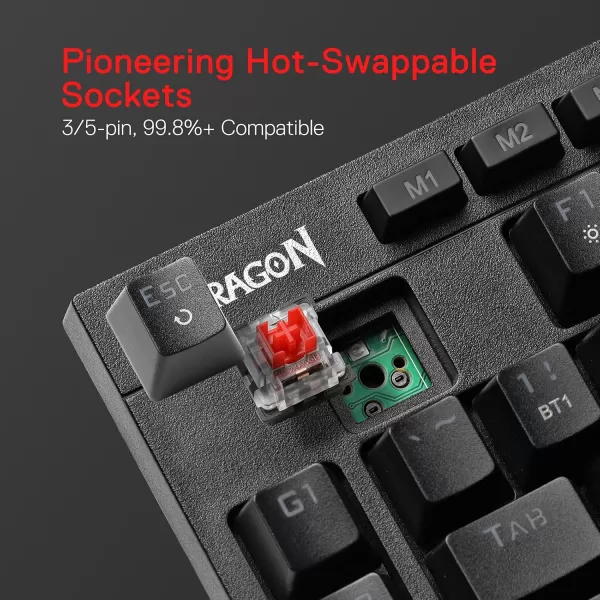 Redragon K596 PRO RGB Mechanical Gaming Keyboard 50 BT24 GhzWired Three Modes 87 Keys TKL Compact Keyboard wDurable Battery 10 Onboard Macro Keys ampamp Wrist Rest 10H Play Time Red SwitchesWireless 3 Modes