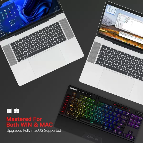 Redragon K596 PRO RGB Mechanical Gaming Keyboard 50 BT24 GhzWired Three Modes 87 Keys TKL Compact Keyboard wDurable Battery 10 Onboard Macro Keys ampamp Wrist Rest 10H Play Time Red SwitchesWireless 3 Modes