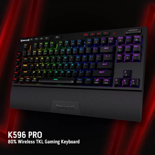 Redragon K596 PRO RGB Mechanical Gaming Keyboard 50 BT24 GhzWired Three Modes 87 Keys TKL Compact Keyboard wDurable Battery 10 Onboard Macro Keys ampamp Wrist Rest 10H Play Time Red SwitchesWireless 3 Modes