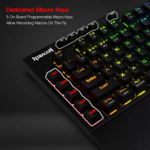 Redragon K596 PRO RGB Mechanical Gaming Keyboard 50 BT24 GhzWired Three Modes 87 Keys TKL Compact Keyboard wDurable Battery 10 Onboard Macro Keys ampamp Wrist Rest 10H Play Time Red SwitchesWireless 3 Modes