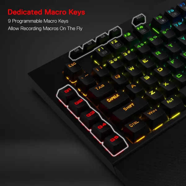 Redragon K596 PRO RGB Mechanical Gaming Keyboard 50 BT24 GhzWired Three Modes 87 Keys TKL Compact Keyboard wDurable Battery 10 Onboard Macro Keys ampamp Wrist Rest 10H Play Time Red SwitchesWired