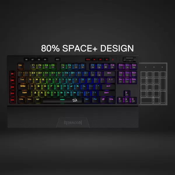 Redragon K596 PRO RGB Mechanical Gaming Keyboard 50 BT24 GhzWired Three Modes 87 Keys TKL Compact Keyboard wDurable Battery 10 Onboard Macro Keys ampamp Wrist Rest 10H Play Time Red SwitchesWired