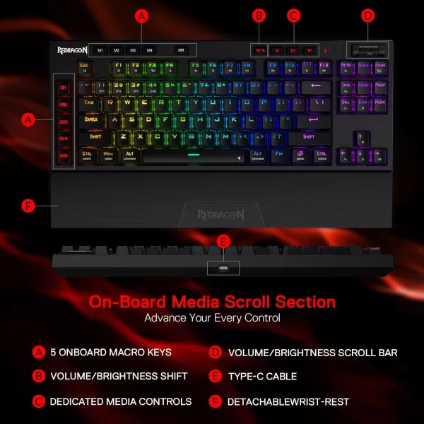 Redragon K596 PRO RGB Mechanical Gaming Keyboard 50 BT24 GhzWired Three Modes 87 Keys TKL Compact Keyboard wDurable Battery 10 Onboard Macro Keys ampamp Wrist Rest 10H Play Time Red SwitchesWireless 3 Modes