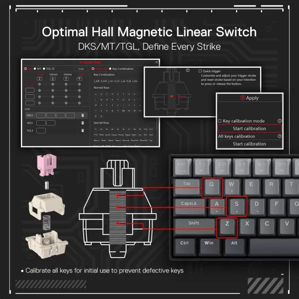 Redragon K617 Rapid Trigger Gaming Keyboard 60 61 Keys Wired Mechanical Keyboard wHyperFast Actuation Dedicated Magnetic Switch Actuation Point Adjustable 8K Hz Polling Rate Misty Grey