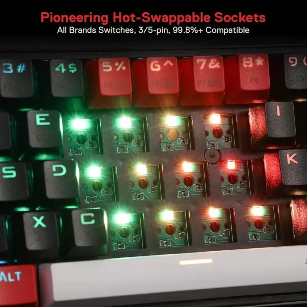 Redragon K631 PRO SE 65 3Mode Wireless RGB Gaming Keyboard 68 Keys HotSwappable Compact Mechanical Keyboard wHotSwap FreeMod PCB Socket ampamp Translucent Board Custom Quiet Linear SwitchBlack  Red