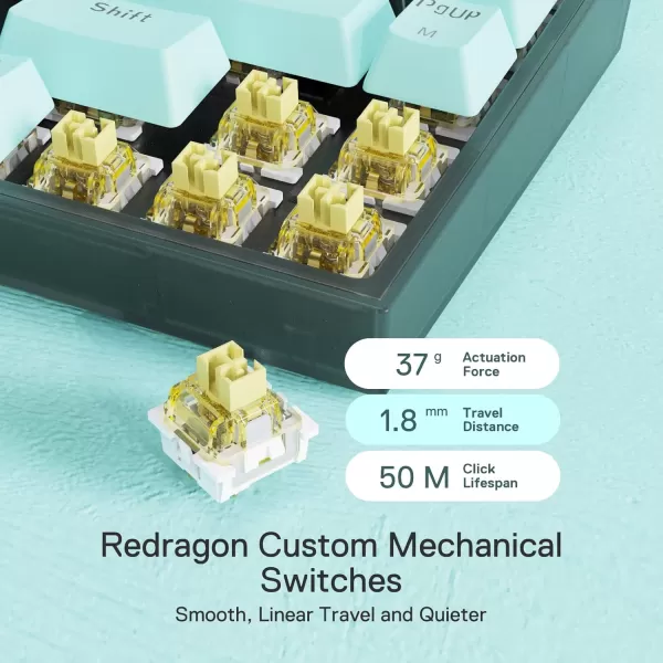 Redragon K631 PRO SE 65 3Mode Wireless RGB Gaming Keyboard 68 Keys HotSwappable Compact Mechanical Keyboard wHotSwap FreeMod PCB Socket ampamp Translucent Board Custom Quiet Linear SwitchBlack  Mint