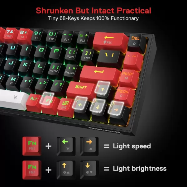 Redragon K631 PRO SE 65 3Mode Wireless RGB Gaming Keyboard 68 Keys HotSwappable Compact Mechanical Keyboard wHotSwap FreeMod PCB Socket ampamp Translucent Board Custom Quiet Linear SwitchBlack  Red