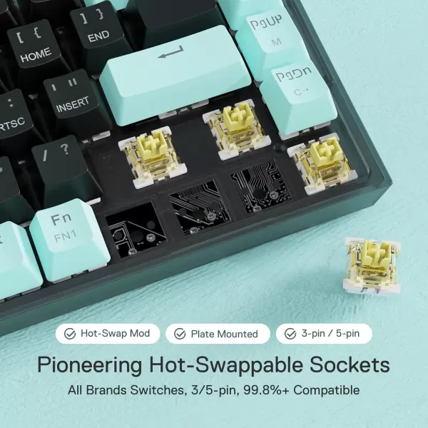 Redragon K631 PRO SE 65 3Mode Wireless RGB Gaming Keyboard 68 Keys HotSwappable Compact Mechanical Keyboard wHotSwap FreeMod PCB Socket ampamp Translucent Board Custom Quiet Linear SwitchBlack  Mint