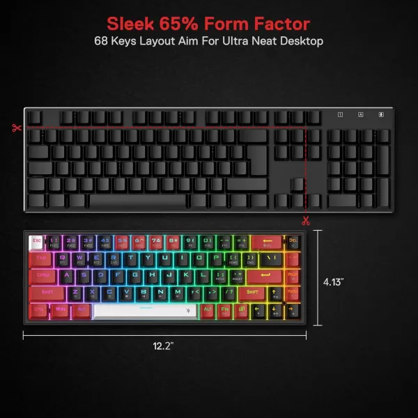 Redragon K631 PRO SE 65 3Mode Wireless RGB Gaming Keyboard 68 Keys HotSwappable Compact Mechanical Keyboard wHotSwap FreeMod PCB Socket ampamp Translucent Board Custom Quiet Linear SwitchBlack  Red